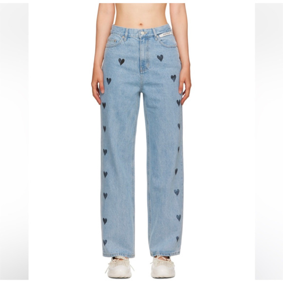 KIMHEKIM Heart Stamped Wide Leg High Rise Jeans Light Wash Size M - Picture 1 of 9
